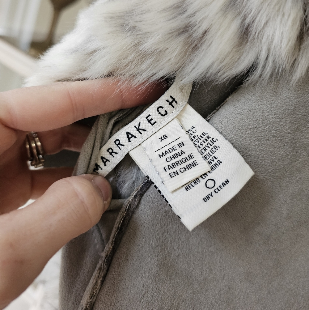 Anthropologie x Marrakech Gray Fur & Suede Reversible Moto Jacket | - Picture 9 of 11
